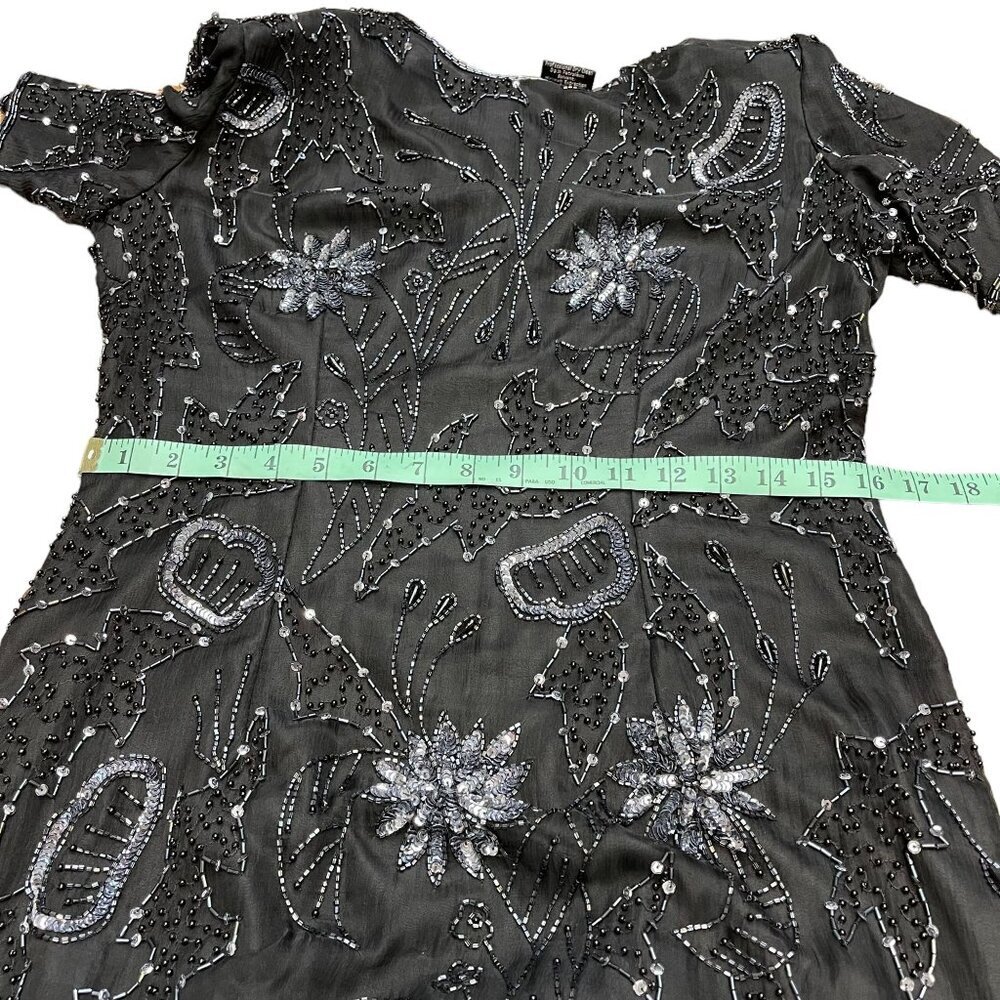 Robert Anthony Black Silver Sequined Beaded Short Sleeve Lined Silk Dress Size 8 - Picture 11 of 14